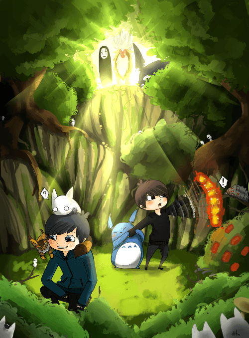 orsholya-chan: Phil and Dan in the Ghibli world. It was fun to draw this, I need more practice (background), but im so-so satisfied with it. Itâs been 1000 years since i drew something like this.. :D Sooo GJ Orsi.. GJ! :D My favourite part on this ar