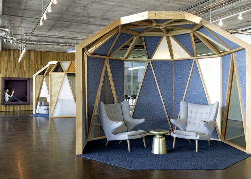 dezeen: Employees meet in octagonal timber gazebos at the San Francisco headquarters of technology company Cisco by local interior designers Studio O+A