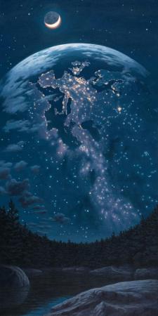 sergiosblog: Night Lights by Rob Gonsalves I was really upset by this because I was like where the fuck is america and then i realized how much Iâve been brainwashed to think if america isnât shown it isnât planet earth