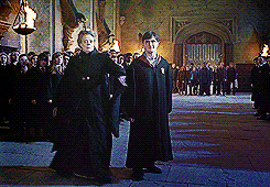I love it how when Snape draws out his wand there are audible gasps but when Mcgonagall draws her wand there people are screaming out of the way.