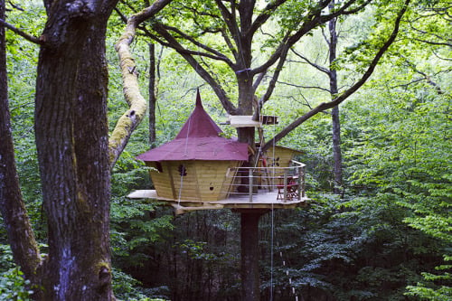 A Cherry Treehouse. A tiny treehouse with a pop of cherry red... (Tree Houses)