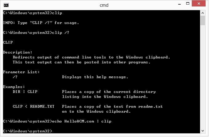 bfb82cda20ef23228a03a8f9e80ebbef Useful Utility on Windows Shell to Copy Output Content to Clipboard beginner DOS windows windows command shell 