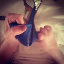 I've been working hard on my choreography today and split my dance shoes! :'(<br />#burlesque #showgirl #dance