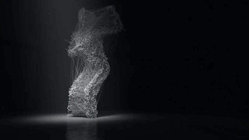 Motion project by Maria Takeuchi and Frederico Phillips uses performative dance captured with two XBox One Kinect sensors, presented in an abstracted yet recognizable and fluid form.