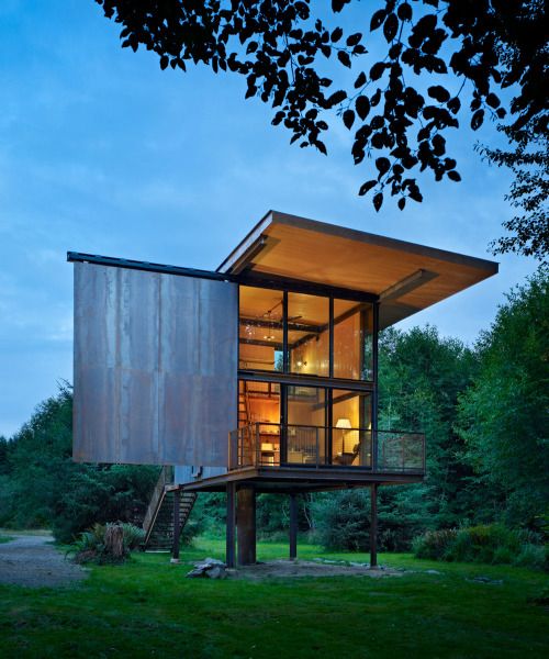 dezeen: Tom Kundig creates âvirtually indestructibleâÂ steel cabin on stilts