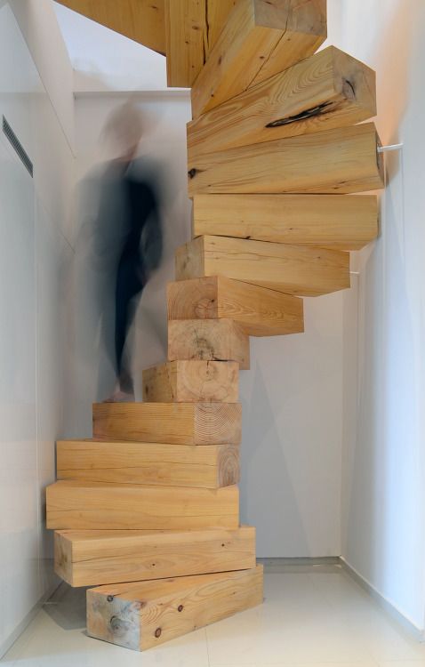 dezeen: Spiral staircase made fromÂ chunky wooden blocks by QC