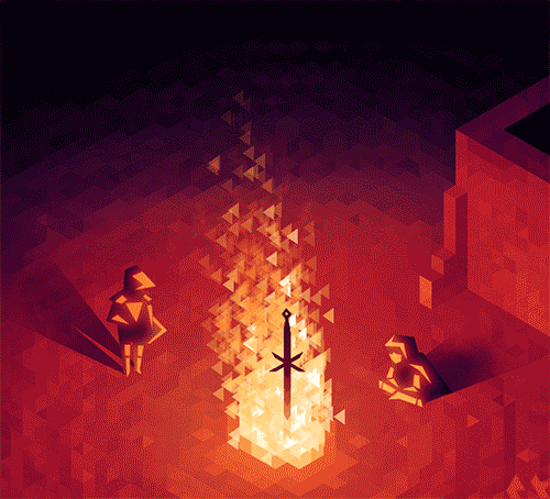 etall: pxlbyte: etall: Part of an animated commission for VaatiVidya! The fire is made up of randomly walking triangles, but itâs a bit hard to see in this compressed sample. I saw another gaming blog reposted this without proper credit, so I thought