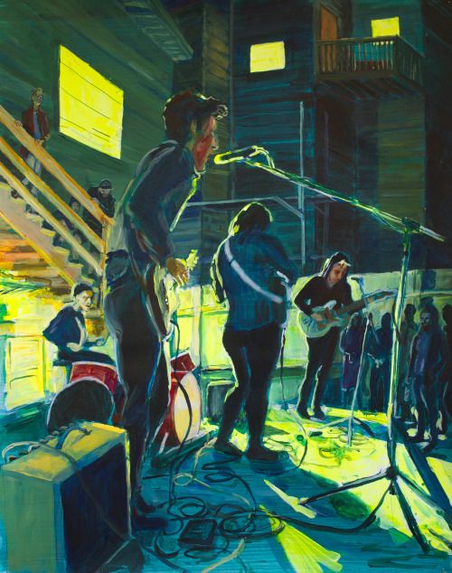 arthurjohnstone: Sister PalaceÂ playing a house show in San Francisco. Acrylic on paper, 19x24â