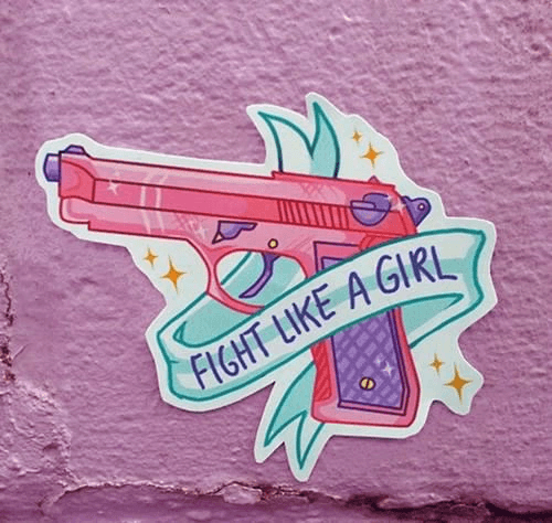 Fight like a girl. The purple gun model on street art. @tumb.epicks.item.735197162467849.ws
