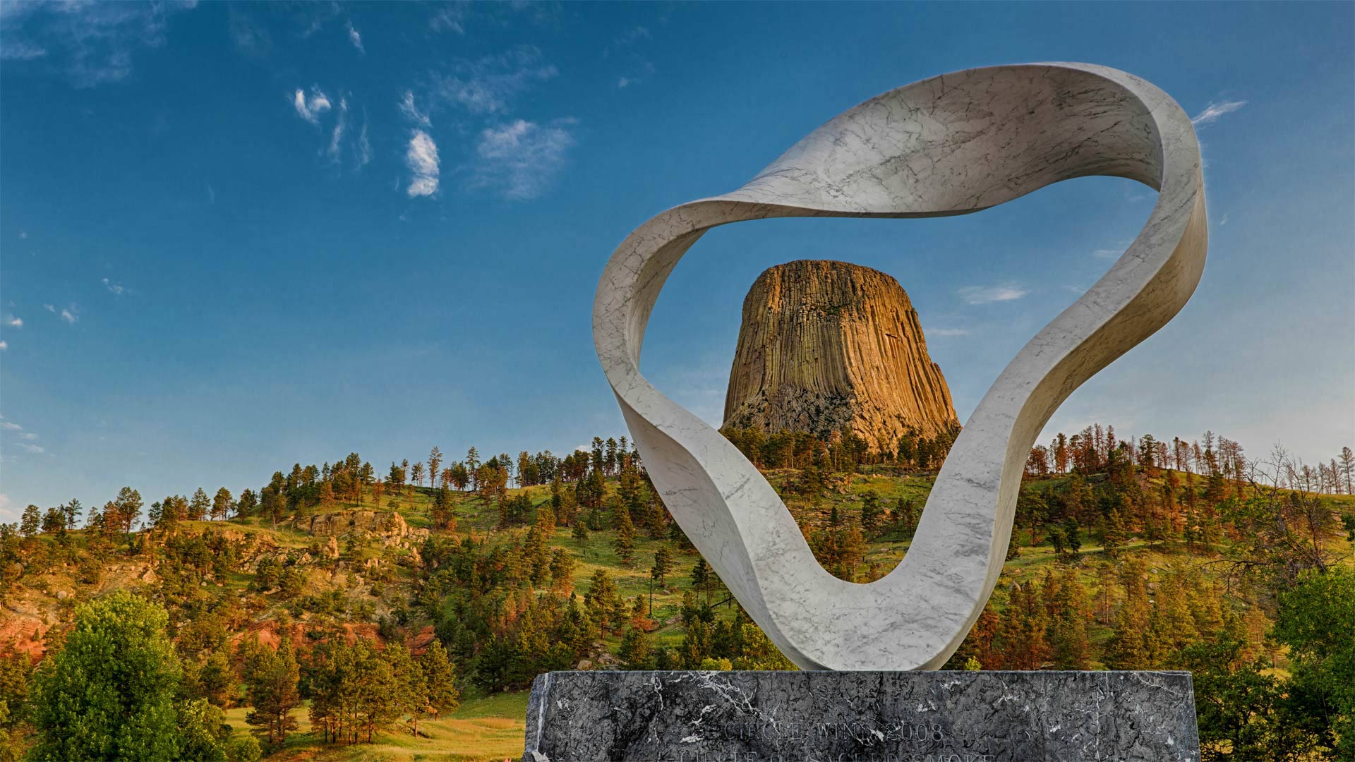 The 'Circle of Sacred Smoke' sculpture by Junkyu Muto frames Devils Tower in Wyoming (© Nagel Photography/Shutterstock) Bing Everyday Wallpaper 2022-10-11, XUKlgY [Bing Everyday Wall Paper 2022-10-11] url = http://www.bing.com/th?id=OHR.SacredSmoke_EN-US7047459944_1920x1080.jpg