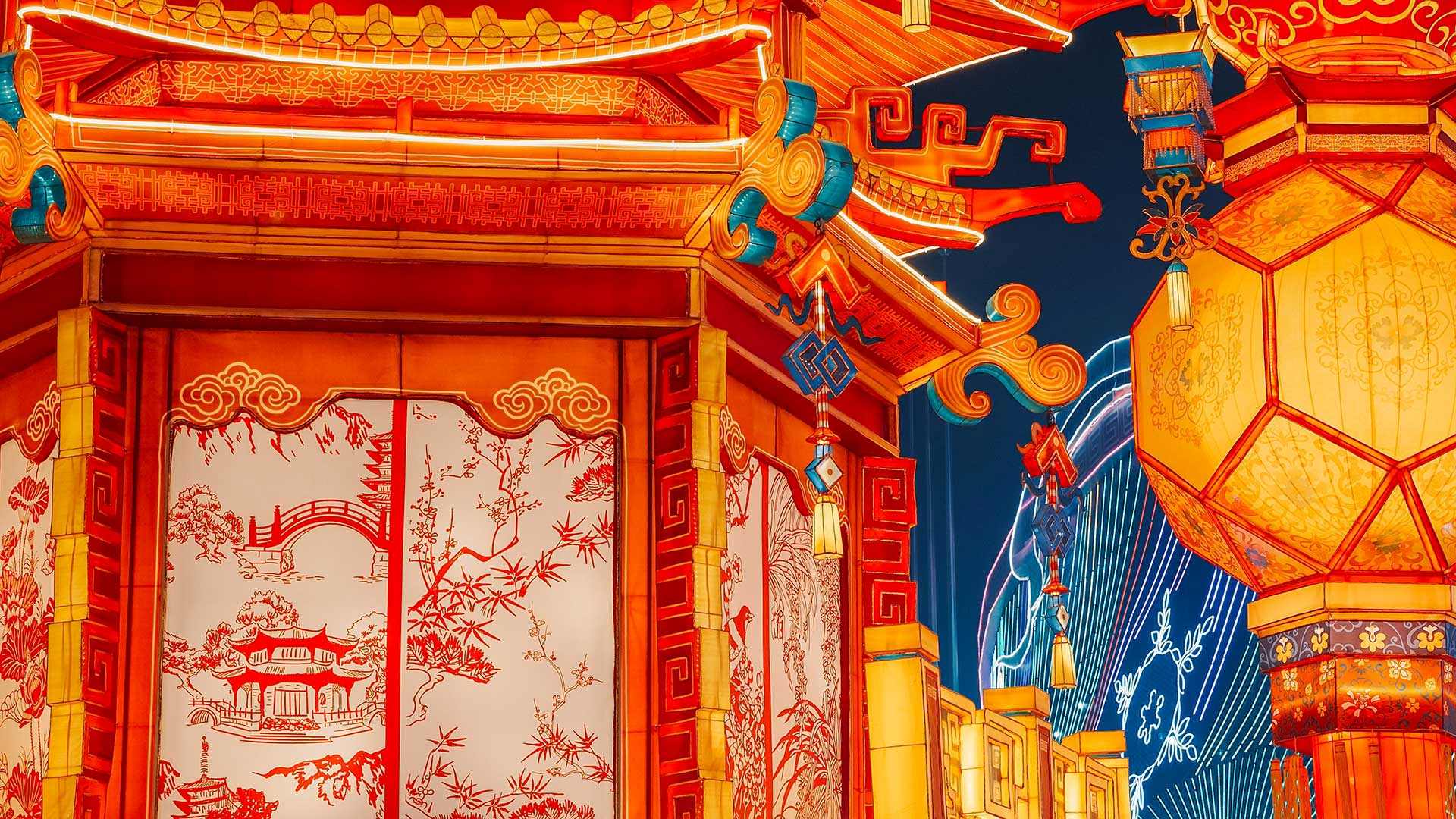 元宵节期间悬挂的宫灯，北京自贡灯会现场，北京，中国 (© Grisha Bruev/Shutterstock) Bing Everyday Wallpaper 2026-03-03, Z7knht [Bing Everyday Wall Paper 2026-03-03] url = http://www.bing.com/th?id=OHR.LanternFestivalY26_ZH-CN9186685796_1920x1080.jpg
