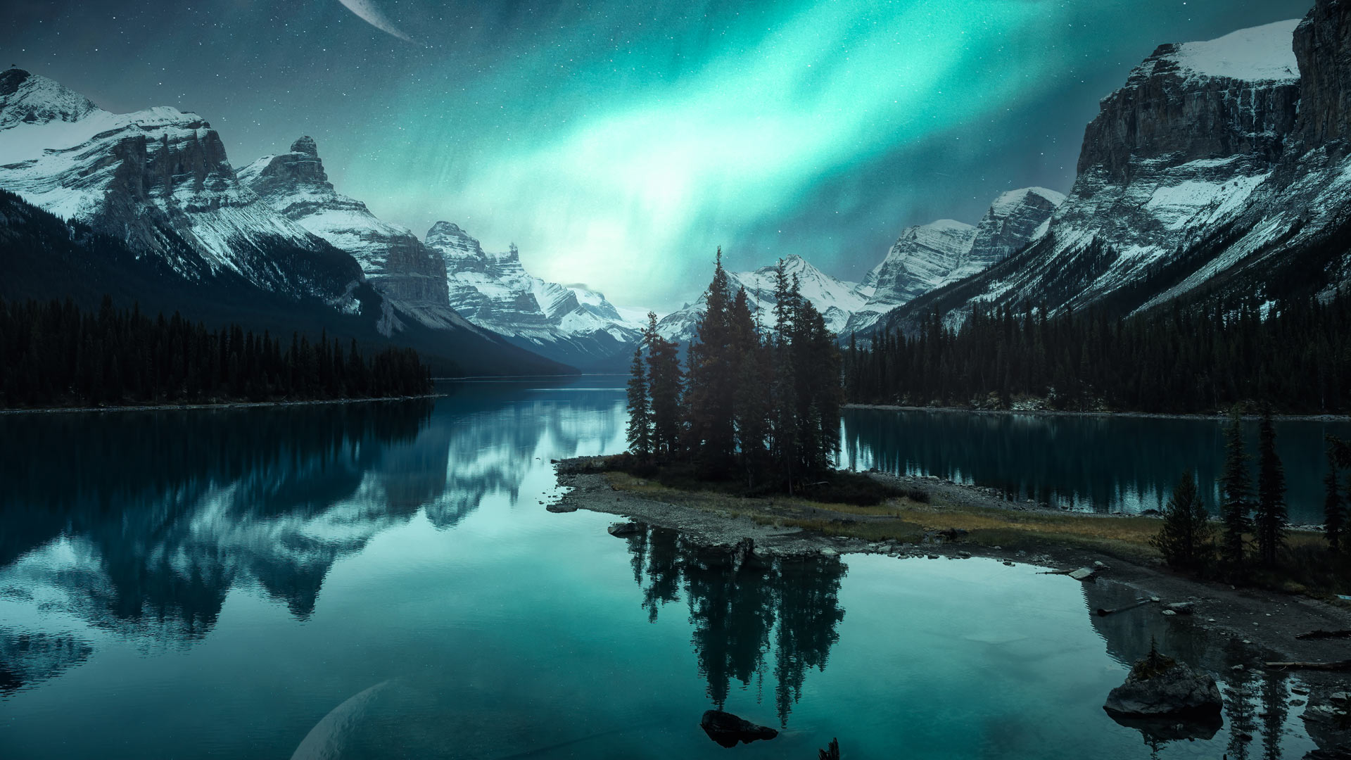 Aurora over Spirit Island on Maligne Lake, Jasper National Park, Alberta, Canada (© Mumemories/Getty Images) Bing Everyday Wallpaper 2026-03-28, ADNDMH [Bing Everyday Wall Paper 2026-03-28] url = http://www.bing.com/th?id=OHR.AuroraIsland_ROW4443502358_1920x1080.jpg
