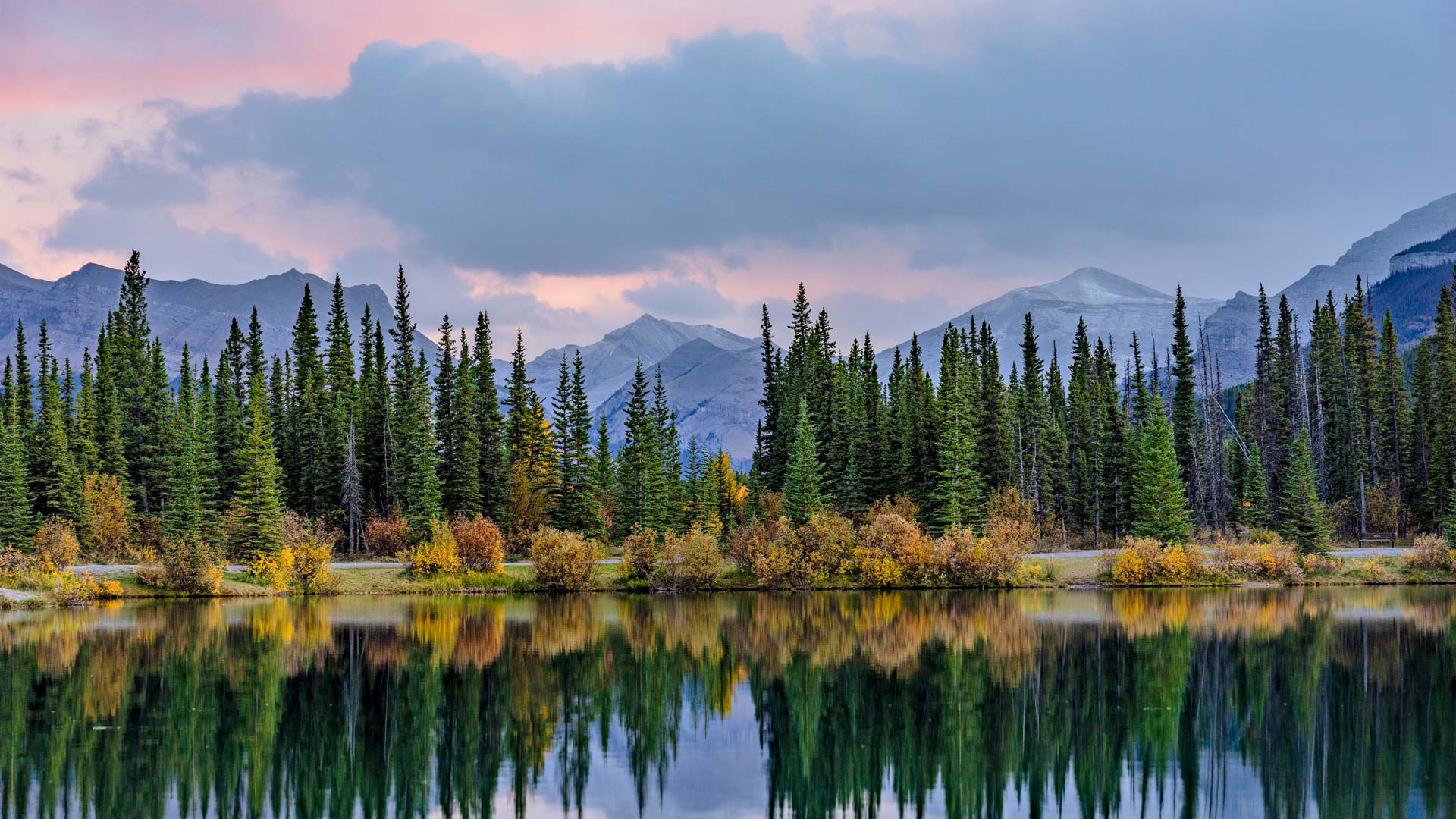 Pine trees reflected in the Forgetmenot Pond in Kananaskis Country, Alberta, Canada (© chinaface/Getty images) Bing Everyday Wallpaper 2026-04-16, MvEqJb [Bing Everyday Wall Paper 2026-04-16] url = http://www.bing.com/th?id=OHR.AlbertaSnowMts_ROW3394188074_1920x1080.jpg